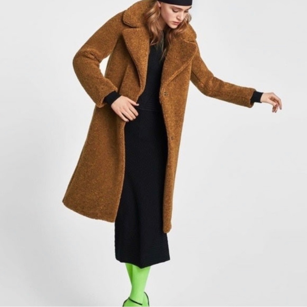 Zara Brown teddy coat size Small